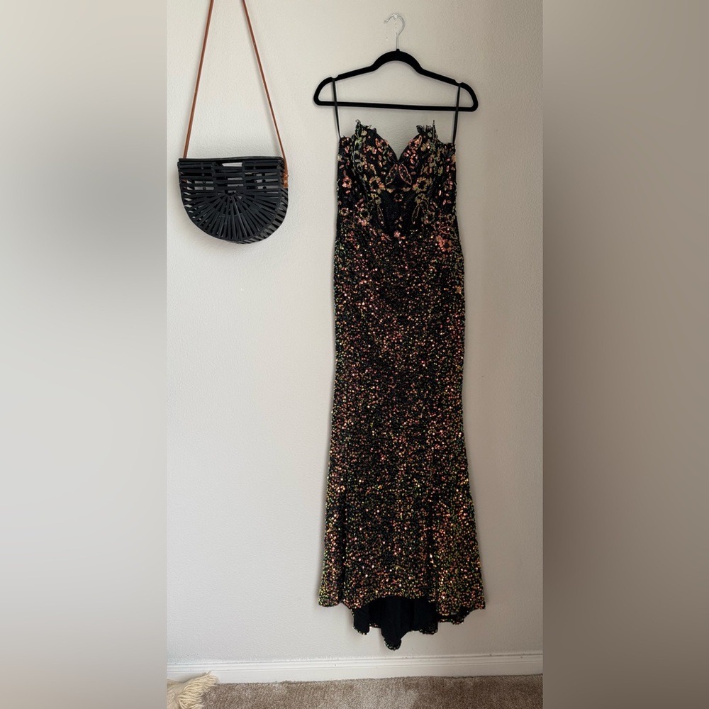 Sequin High Slit Strapless Dress, Size Large